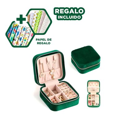 JOYERO PORTATIL PARA ORGANIZAR COLOR VERDE Y+PAPEL DE REGALO