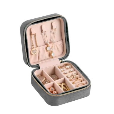 JOYERO PORTATIL CON ESPEJO PARA LLEVAR JOYAS DE COLOR PLOMO