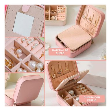 PACK4 JOYERO PEQUEÑO PARA VIAJES ROSADO Y+REGALO STICKERS