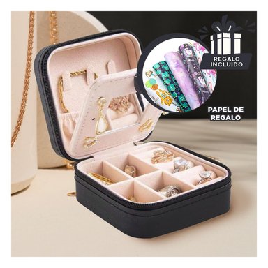 PACK6 COFRE ORGANIZADOR DE JOYAS NEGRO Y+PAPEL DE REGALO