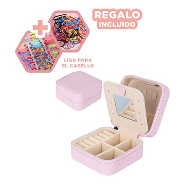 COFRE CON ESPEJO PARA VIAJE ROSADO Y+LIGAS DE REGALO