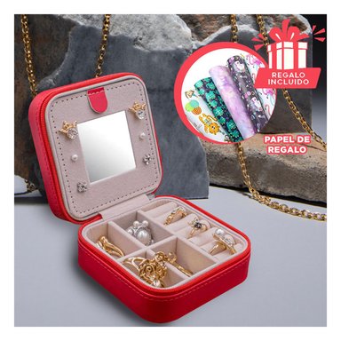 PACK6 COFRE ORGANIZADOR DE JOYAS ROJO Y+PAPEL DE REGALO
