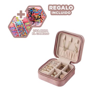 COFRE ORGANIZADOR DE JOYERÍA ROSADO Y+LIGAS DE REGALO