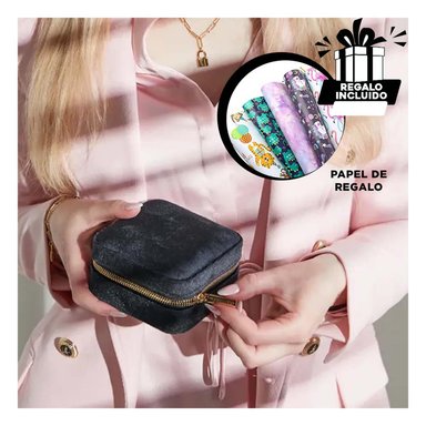 JOYERO PORTATIL PARA ORGANIZAR COLOR NEGRO Y+PAPEL DE REGALO