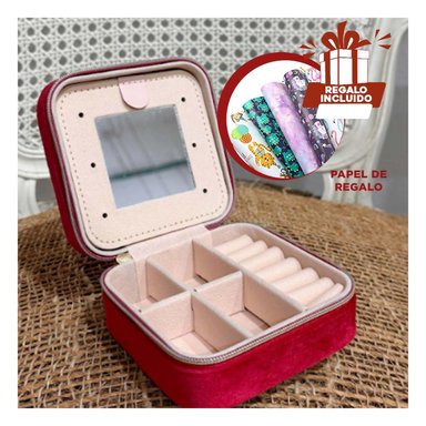 JOYERO PORTATIL PARA ORGANIZAR COLOR VINO Y+PAPEL DE REGALO