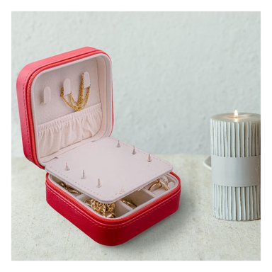 PACK4 COFRE PEQUEÑO CON ESPEJO PARA VIAJE DE COLOR ROJO