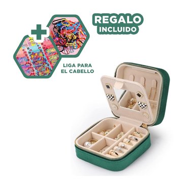 COFRE CON ESPEJO PARA VIAJE VERDE Y+LIGAS DE REGALO
