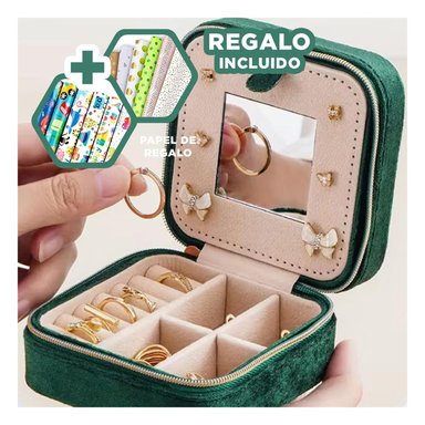 PACK5 CAJA DE JOYAS PORTATIL VERDE Y+PAPEL DE REGALO
