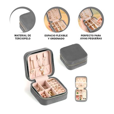 PACK2 JOYERO MINI PARA LLEVAR JOYAS PLOMO Y+REGALO STICKERS