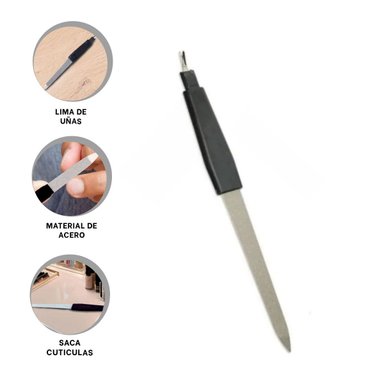 HERRAMIENTA PORTATIL DE UÑAS NEGRO Y PLATEADO CON SACA CUTICULAS - 3