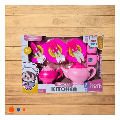 JUEGO DE UTENSILIOS DE COCINA CON TETERAS PLATOS Y CUBIERTOS PARA JUEGO EN CASA - 2