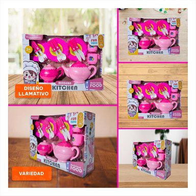 PACK4 KIT DE SERVICIO DE COCINA CON TETERAS PLATOS Y CUBIERTOS PARA JUEGO Y+REGALO STICKER - 2