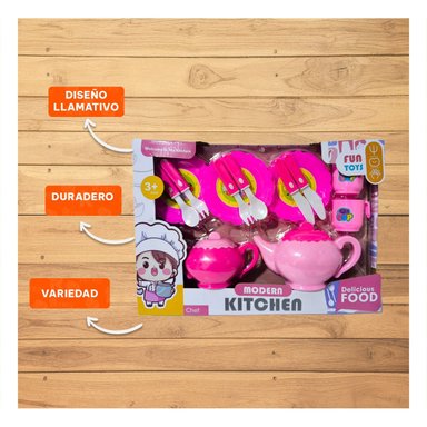 KIT INFANTIL DE COCINA CON TETERAS PLATOS Y CUBIERTOS PARA JUEGO IMAGINATIVO Y+REGALO STICKER - 5