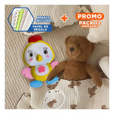 PACK12 RECURSO DECORATIVO MUSICAL AMARILLO CON PAJARO PARA LA CUNA Y+PAPEL REGALO
