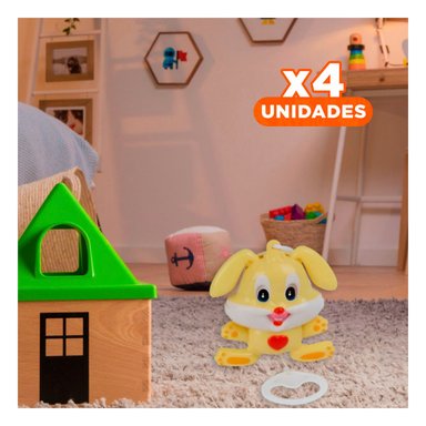 PACK4 ADORNO MUSICAL DE CONEJO AMARILLO A CUERDA PARA CUNA INFANTIL