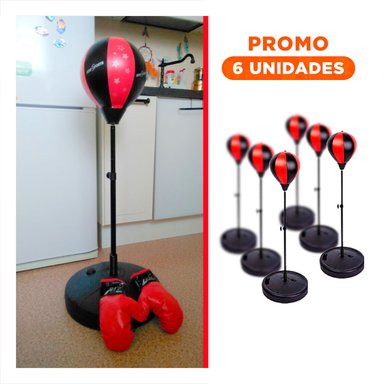 PACK6 SACO PERA DE BOXEO CON BASE EQUILIBRADA EN NEGRO Y ROJ
