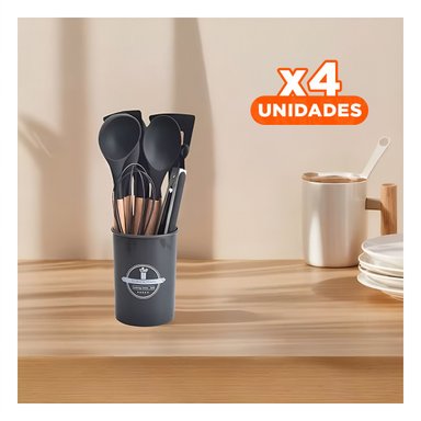 PACK4 KIT 12 DE UTENSILIOS DE COCINA NEGRO Y+REGALO STICKERS