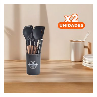 PACK2 KIT 12 DE UTENSILIOS MULTIUSOS NEGRO Y+REGALO STICKERS