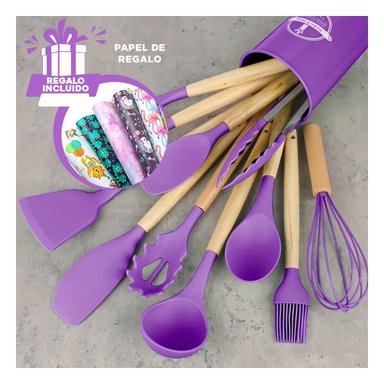 SET COMPLETO DE 12 UTENSILIOS EN MORADO Y+PAPEL DE REGALO