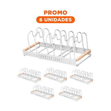 PACK6 ORGANIZADOR DE OLLAS TAPAS CON BORDE DE MADERA BLANCO