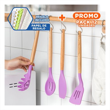 PACK12 CUCHARONES DE COMIDA MORADO Y+PAPEL DE REGALO