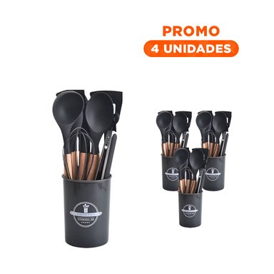 PACK4 KIT 12 DE CUCHARONES PARA COCINAR DE COLOR NEGRO