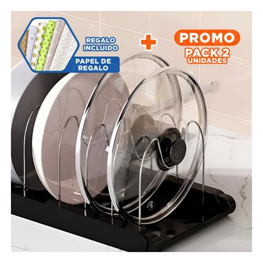 PACK2 SOPORTE DE COCINA PARA TAPAS NEGRO Y+PAPEL DE REGALO