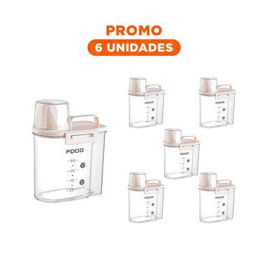 PACK6 RECIPIENTE PLASTICO PARA COCINA DE 1L EN CREMA
