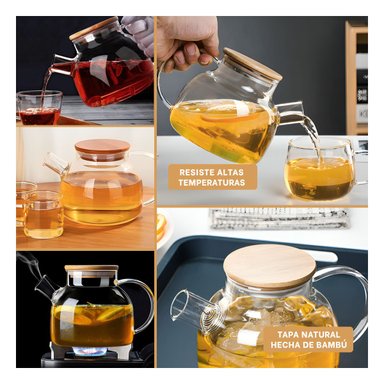 JARRA DE VIDRIO CON TAPA DE BAMBU PARA BEBIDAS DE 1L