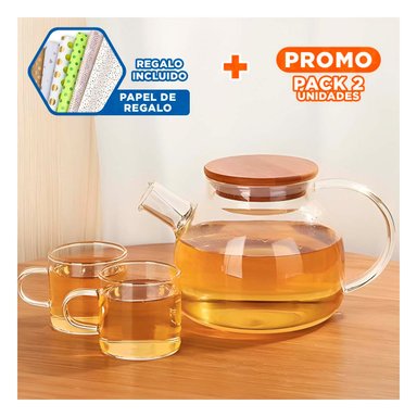 PACK2 JARRA DE VIDRIO PARA TE O CAFE DE 1L Y+PAPEL DE REGALO