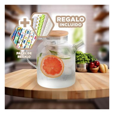 JARRA TERMICA DE VIDRIO CON PICO DE 1.8L Y+PAPEL DE REGALO