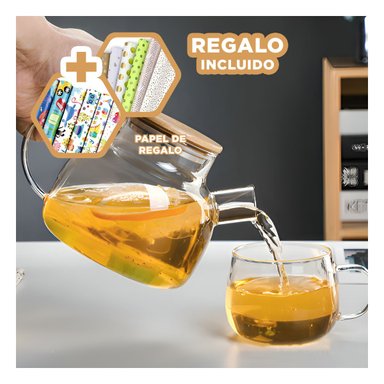 JARRA TERMICA DE VIDRIO CON PICO DE 1L Y+PAPEL DE REGALO