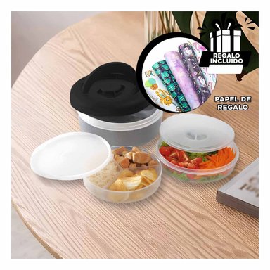 TAPER CON TAPA HERMETICA EN NEGRO Y PLOMO Y+PAPEL DE REGALO