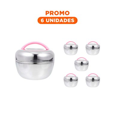 PACK6 RECIPIENTE DE ALIMENTOS 1L EN ROSADO Y PLATEADO
