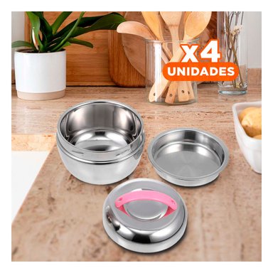 PACK4 RECIPIENTE PARA COMIDA EN 1L ROSADO Y+REGALO STICKERS