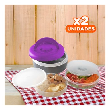 PACK2 ENVASE TERMICO EN MORADO Y PLOMO Y+REGALO STICKERS