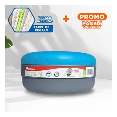 PACK6 ENVASE DE COMIDA EN CELESTE Y PLOMO Y+PAPEL DE REGALO