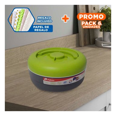 PACK6 ENVASE DE COMIDA EN VERDE Y PLOMO Y+PAPEL DE REGALO
