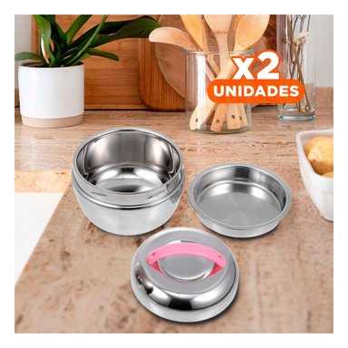 PACK2 RECIPIENTE ACERO 1L ROSADO Y PLATEAD Y+REGALO STICKERS