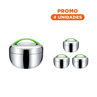 PACK4 RECIPIENTE TERMICO CIRCULAR 1L EN VERDE Y PLATEADO