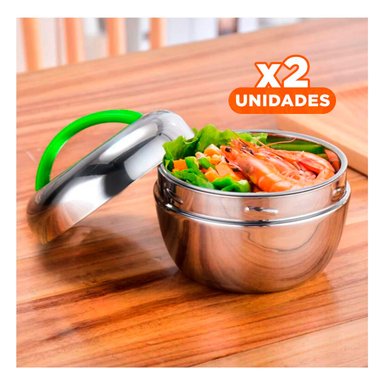 PACK2 RECIPIENTE ACERO 1L VERDE Y PLATEADO Y+REGALO STICKERS