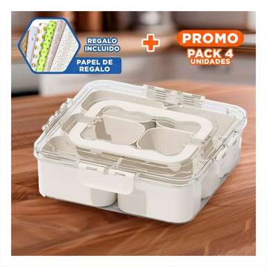 PACK4 CONTENEDOR PRACTICO CON MINI BANDEJA Y+PAPEL DE REGALO