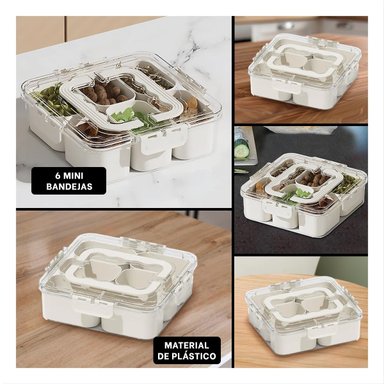 TAPER CON 6 MINI BANDEJAS PARA ALIMENTOS EN TRANSPARENTE