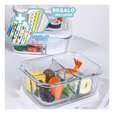 TAPER CON TAPA HERMETICA CON LINEA BLANCA Y+PAPEL DE REGALO