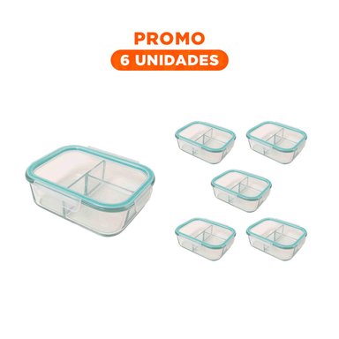 PACK6 ENVASE 3 COMPARTIMENTOS PRACTICO LINEA CELESTE