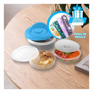 TAPER CON TAPA HERMETICA EN CELESTE Y PLOM Y+PAPEL DE REGALO