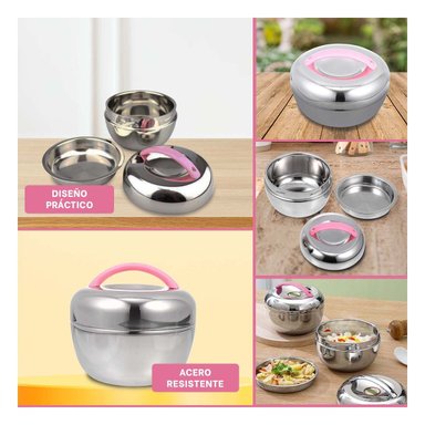 TAPER TERMO CIRCULAR DE 1L DE COLOR ROSADO Y PLATEADO