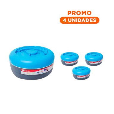 PACK4 ENVASE CIRCULAR PARA REFRIGERIO EN CELESTE Y PLOMO