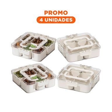 PACK4 CONTENEDOR CON MINI BANDEJAS PARA SNACKS TRANSPARENTE