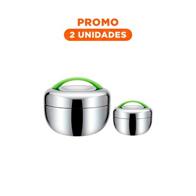 PACK2 TAPER DE COMIDA PARA VIAJE 1L EN VERDE Y PLATEADO